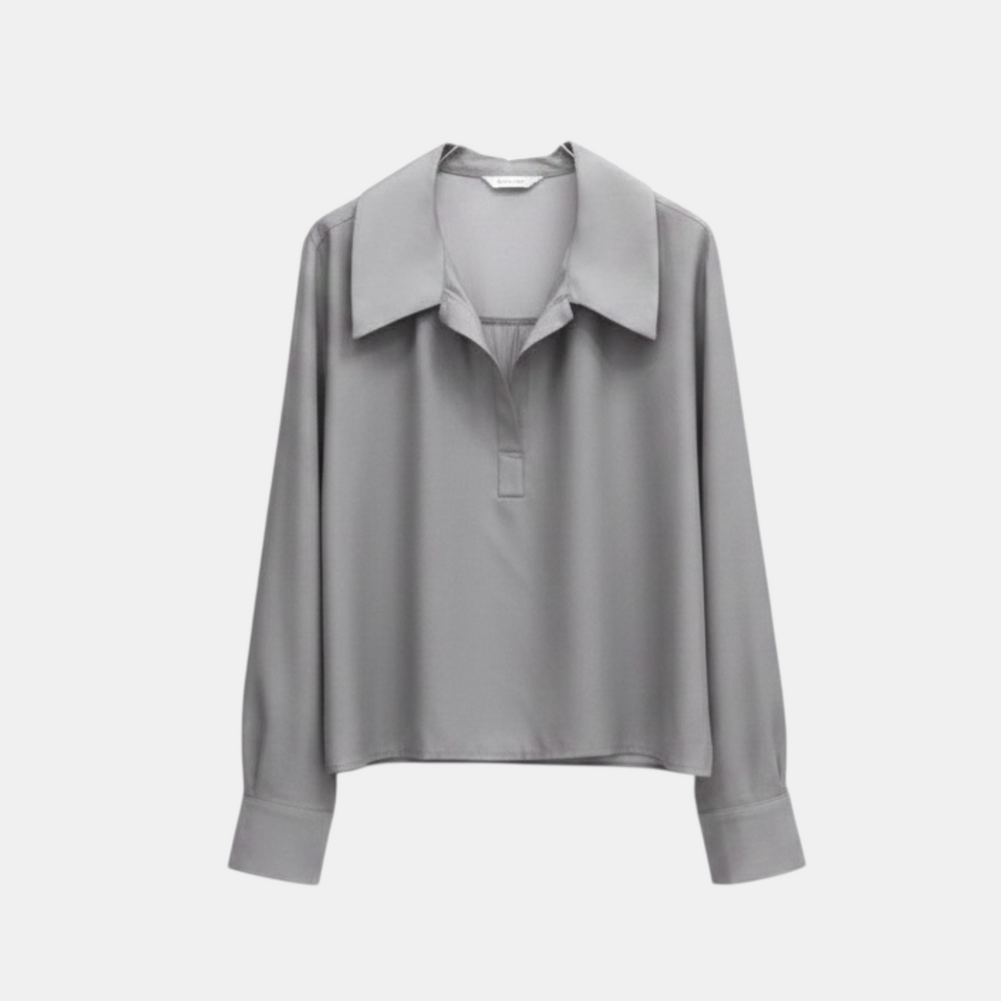 Gray long-sleeve shirt with a collar on a white background