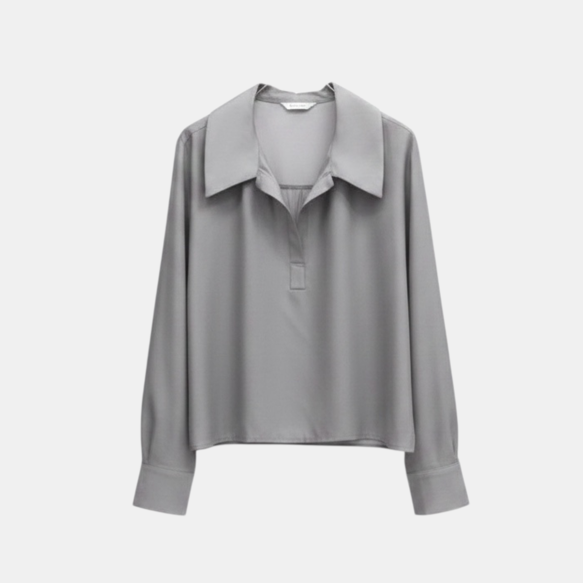 Gray long-sleeve shirt with a collar on a white background