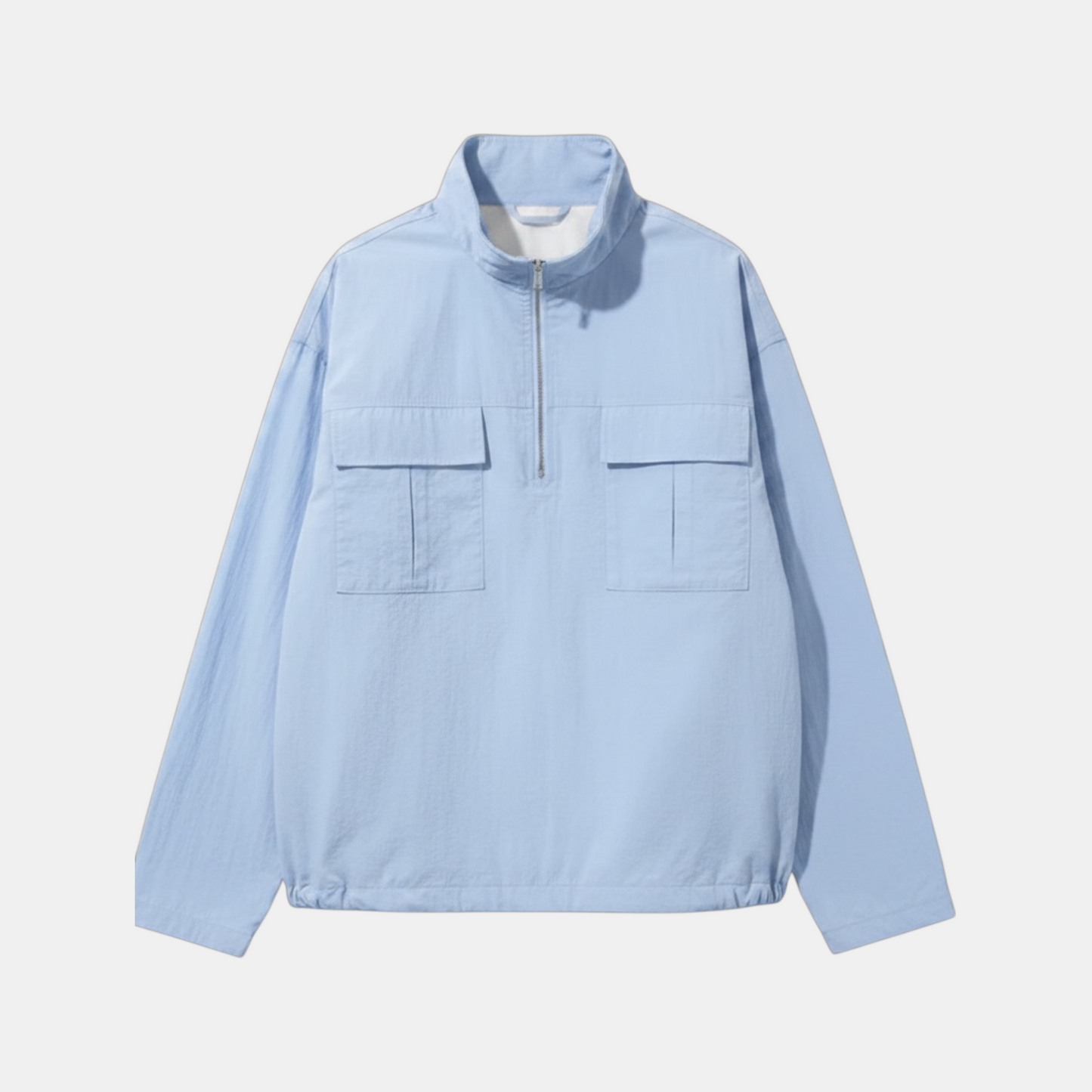Light blue pullover with a high collar on a white background