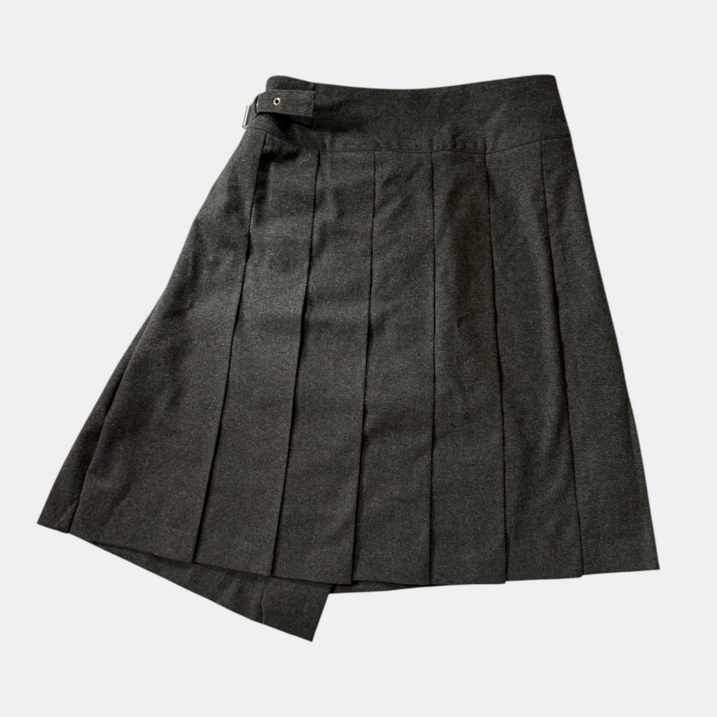 Dark grey pleated skirt on a light gray background