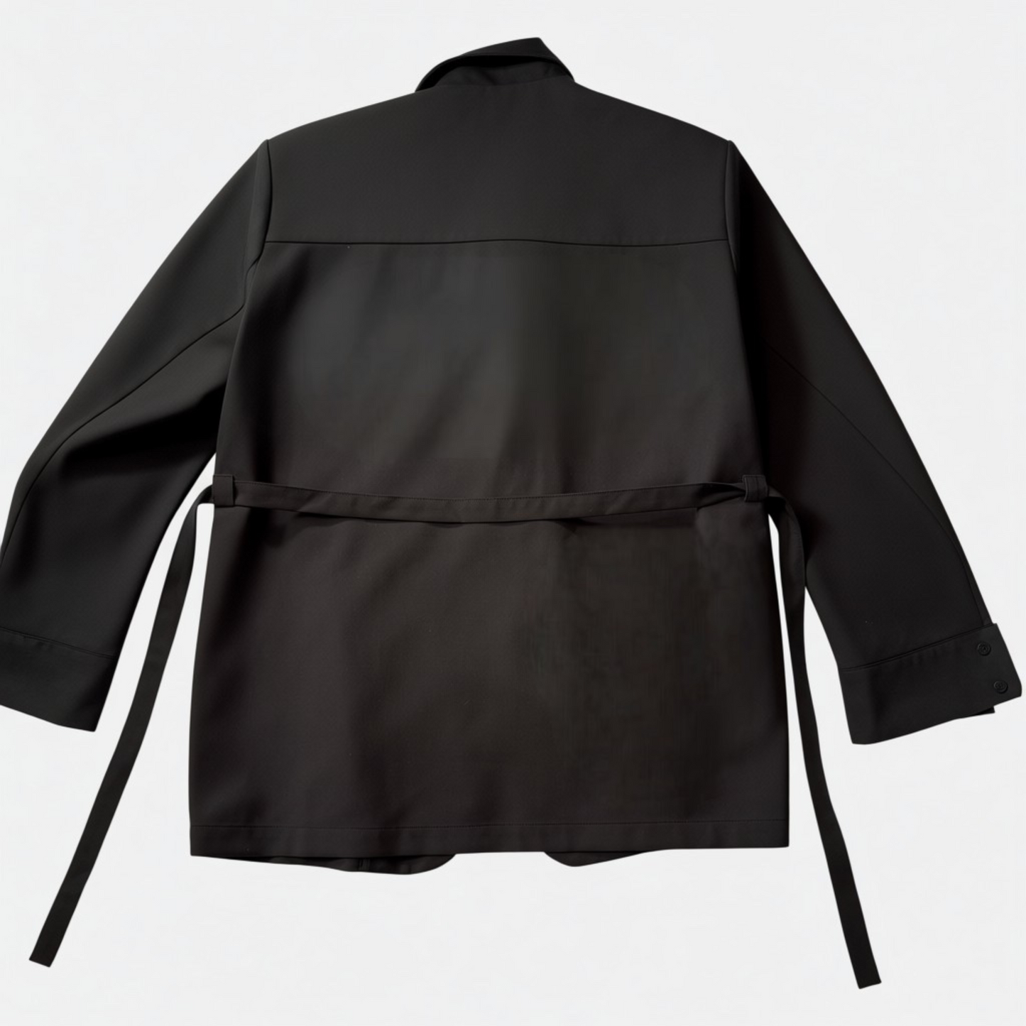 Black jacket with a belt on a white background