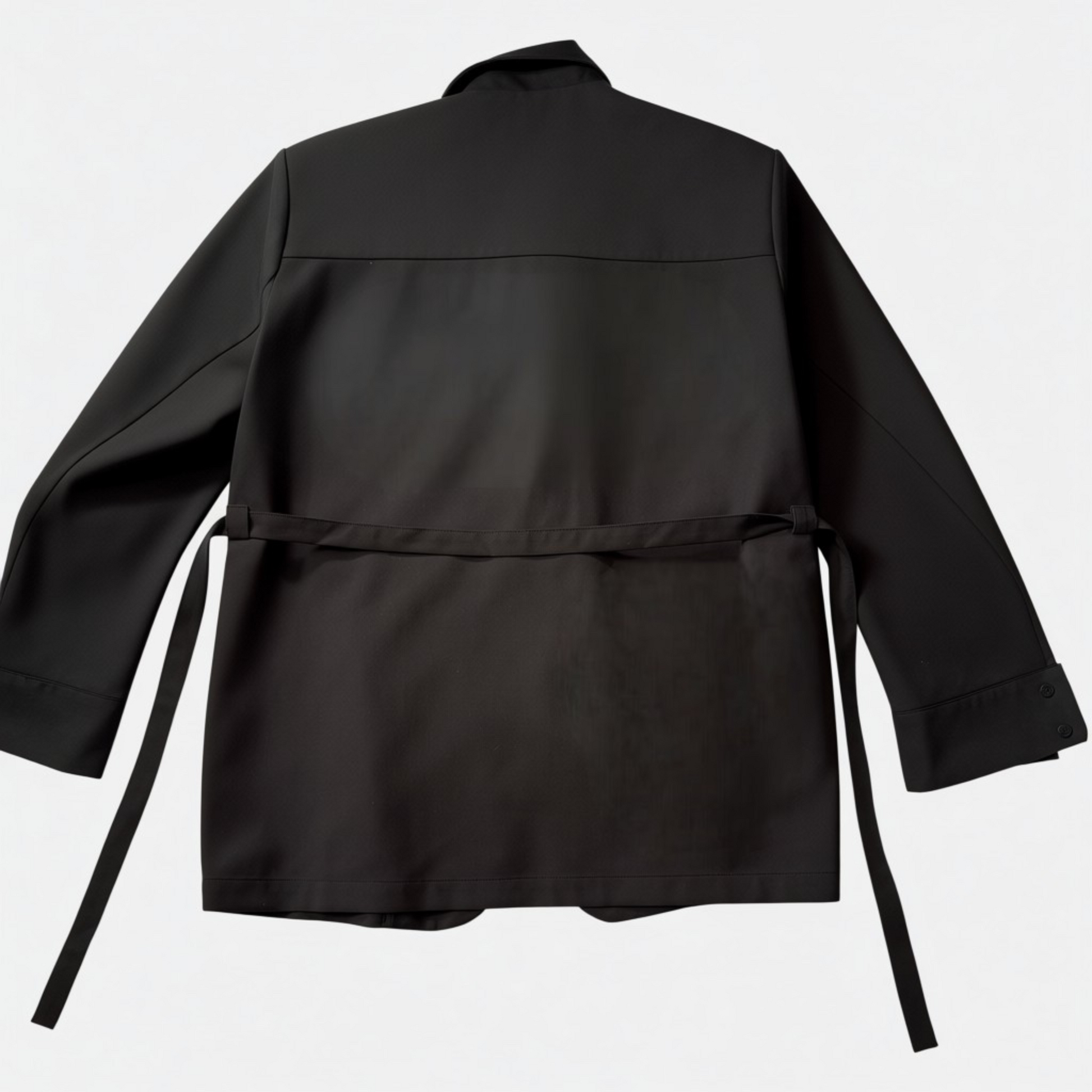 Black jacket with a belt on a white background