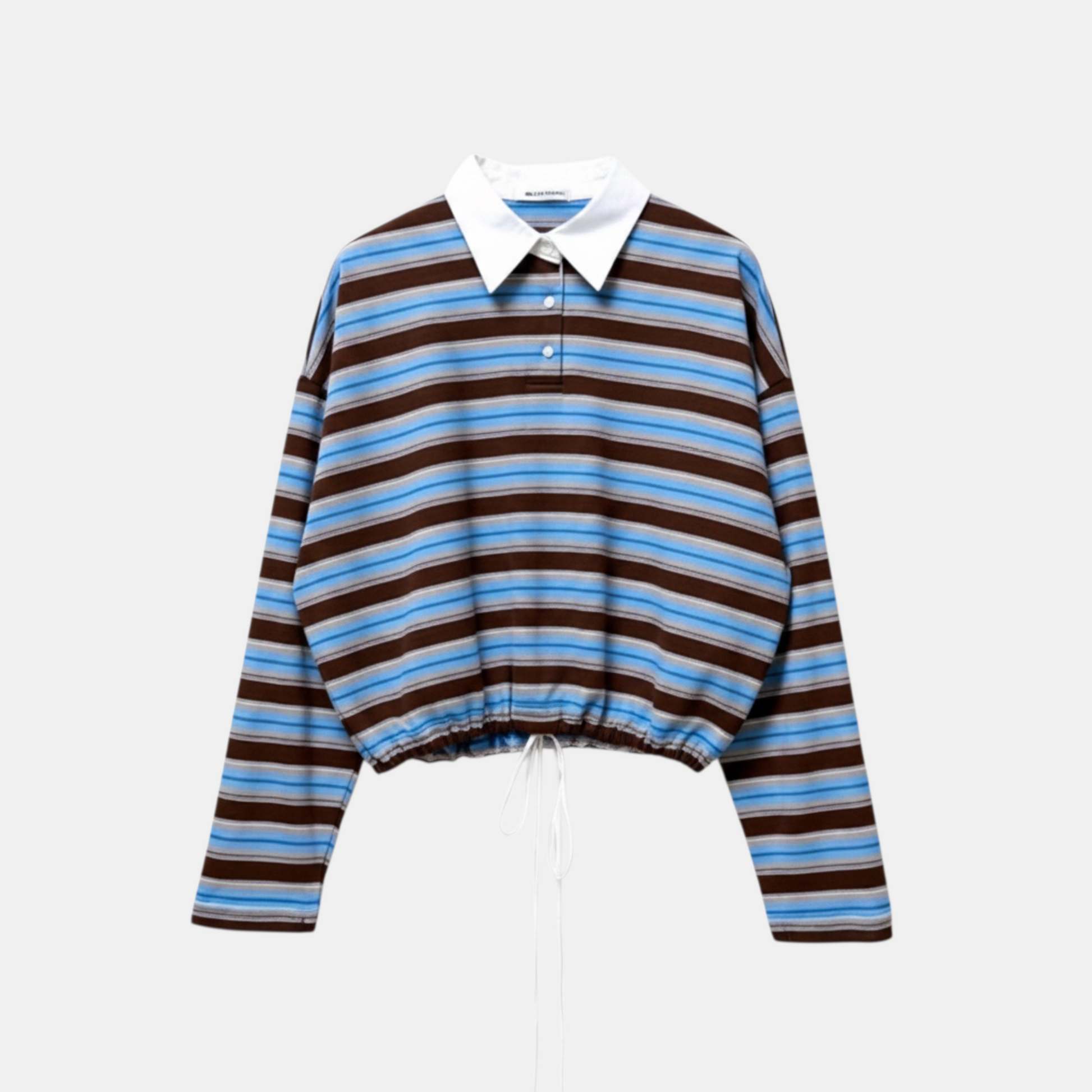 Striped sweater with a white collar on a light gray background
